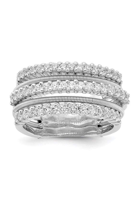 925 Sterling Silver Rh-plated CZ Textured and Layered Ring for Women Size 7