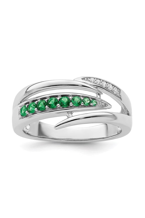 925 Sterling Silver Rh-plated Green & White CZ Ring for Women Size 6