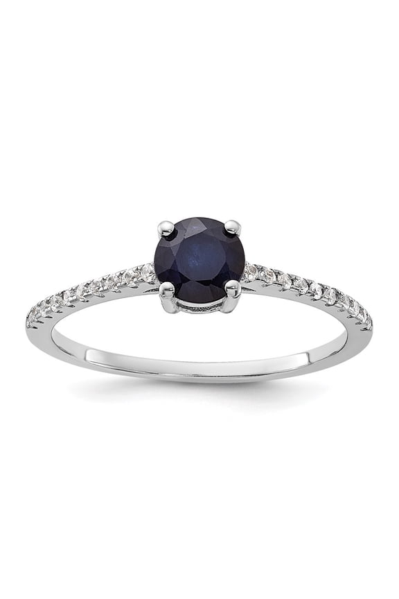 925 Sterling Silver Rh-plated-plated .81S Sapphire and .12WT White Topaz Ring for Women Size- 8