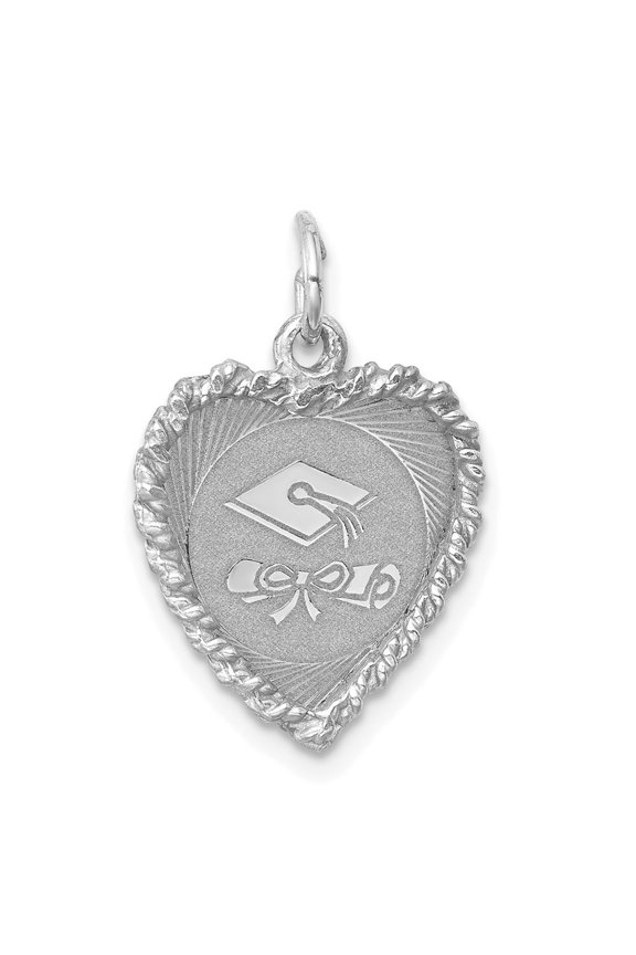 925 Sterling Silver Rh-plt Graduation Cap & Diploma Polished Disc Cha (L-23 mm, W-15 mm)
