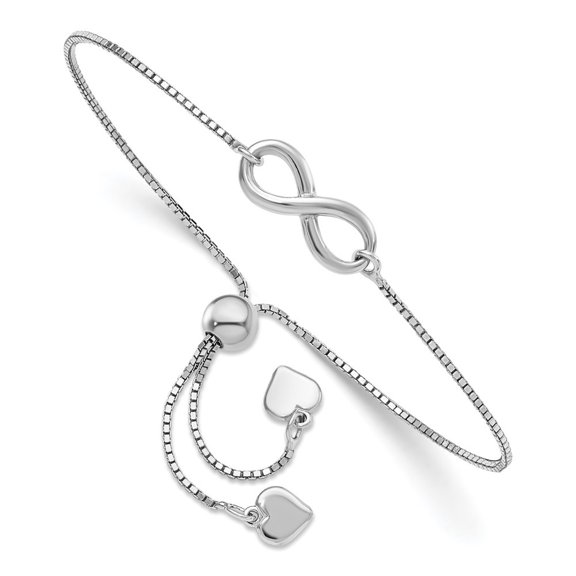 Diamond2Deal 925 Sterling Silver Rho Plated Polished Adjustable Chain Bracelet for Women