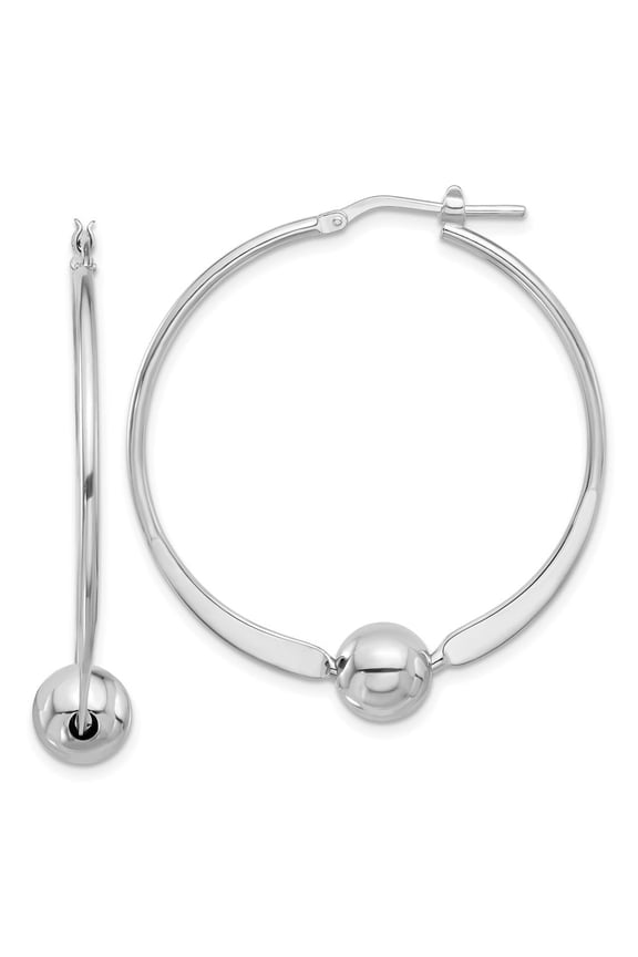 Diamond2Deal 925 Sterling Silver Rhod-Plated Ball Large Round Hoop Earrings for Women (L- 1.67 inch, W- 1.5 inch)
