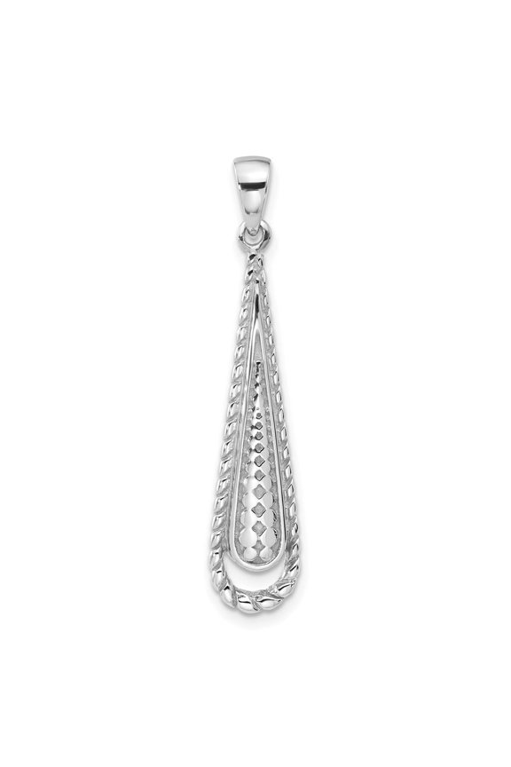 Diamond2Deal 925 Sterling Silver Rhod-Plated Textured Long Teardrop Pendant for Women (L- 1.57 inch, W- 0.32 inch)