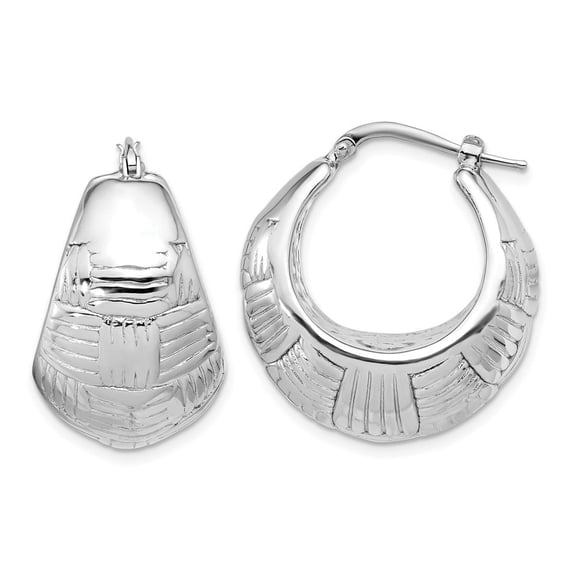 Diamond2Deal 925 Sterling Silver Rhod-Plated Woven Round Shrimp Hoop Earrings for Women (L- 1.09 inch, W- 1.04 inch)