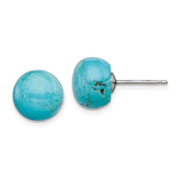 Diamond2Deal 925 Sterling Silver Rhod-Pltd 10-10.5mm Button Turquoise Post Earrings for Women