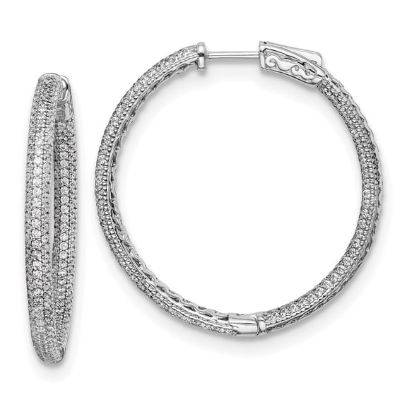 Diamond2Deal 925 Sterling Silver Rhod-plated 400 Stone Pav‚ 1.1mm Cubic Zirconia In-Out Hinged Hoop Earrings for Women