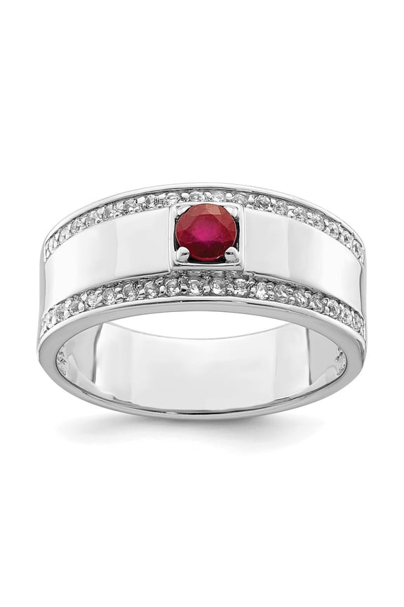 925 Sterling Silver Rhod-plated Men's African Ruby and White Topaz Ring Size- 11