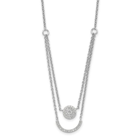 Diamond2Deal 925 Sterling Silver Rhod-plated Two Strand CZ Circle 1.5in ext. Necklace for Women 17.5"
