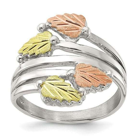 Diamond2Deal 925 Sterling Silver Rhod-pltd with 12K Accents Leaves Bypass Ring for Women Size 8