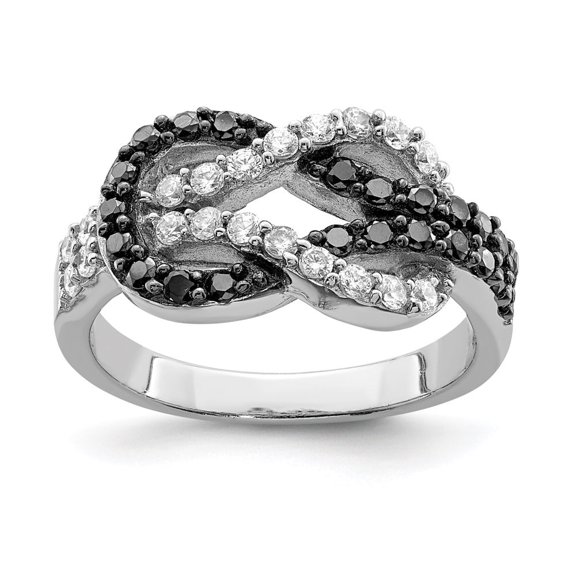 Diamond2Deal 925 Sterling Silver Rhodium Black and Clear Cubic Zirconia Knot Ring Size 6 for Women