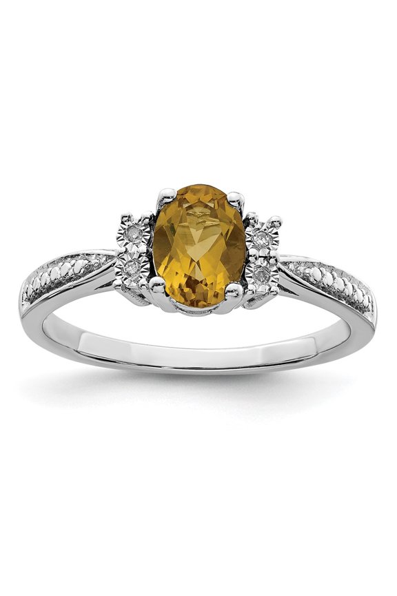 925 Sterling Silver Rhodium Diamond & Whiskey Quartz Ring for Women Size- 8