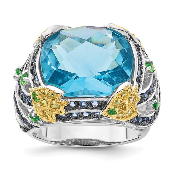Diamond2Deal 925 Sterling Silver, Rhodium+Hematite+Gold 1M(WP+BP+GP1M/NF) Ring for Women Size- 7