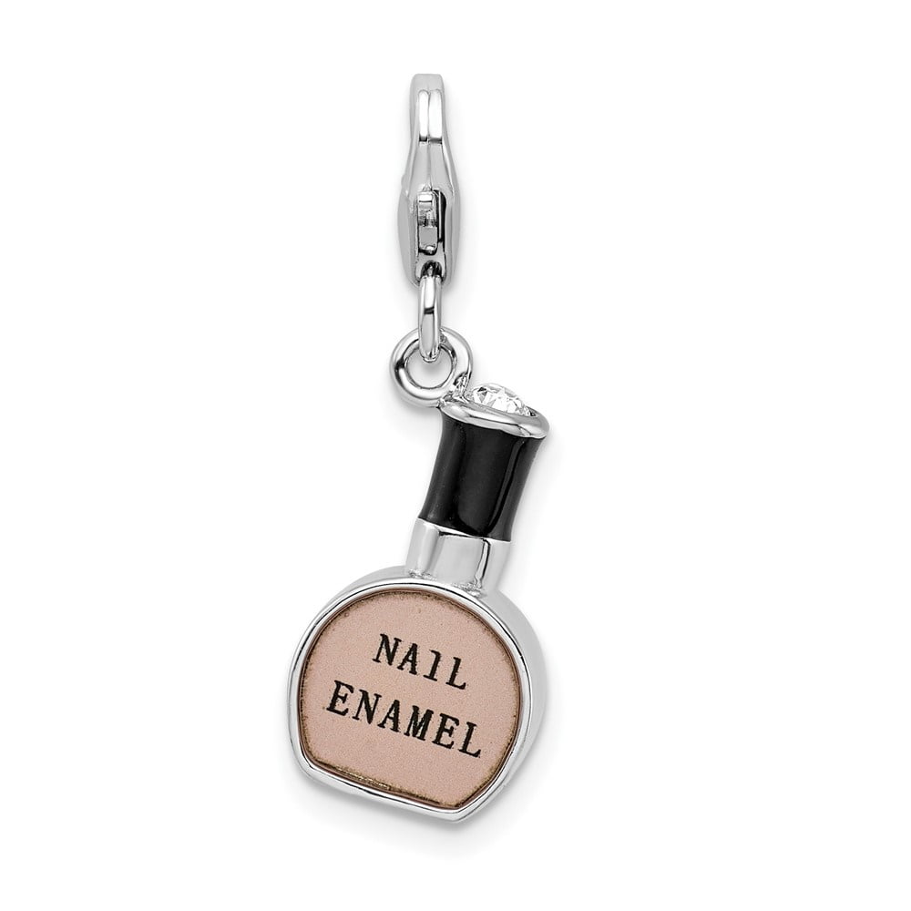 Diamond2Deal 925 Sterling Silver Rhodium-Plated 3-D Enameled Nail Polish Bottle Charm Pendant for Women