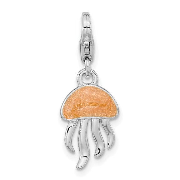 Diamond2Deal 925 Sterling Silver Rhodium-Plated 3-D Glitter Enameled Jellyfish Charm Pendant for Women