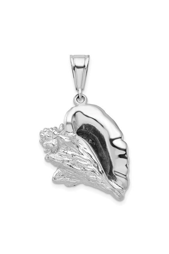 925 Sterling Silver Rhodium-Plated 3D Conch Shell Pendant for Women (L- 1.39 in)