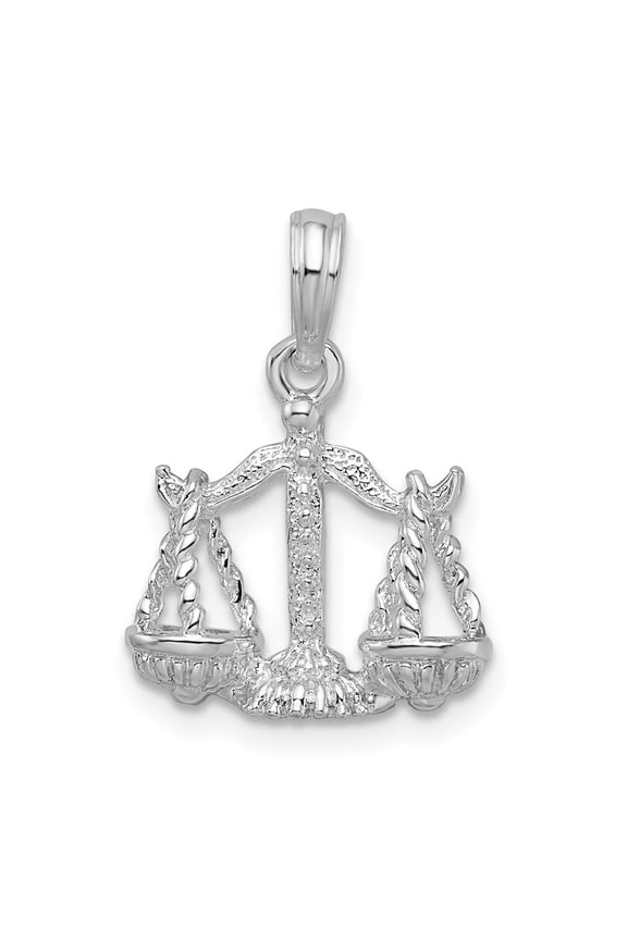 925 Sterling Silver Rhodium-Plated 3D Libra Zodiac Pendant for Women