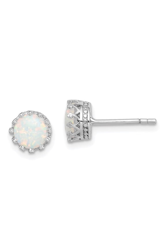 925 Sterling Silver Rhodium-Plated 6mm Polished Created Opal Post Earrings for Women