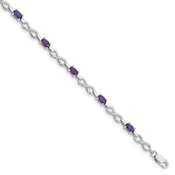 Diamond2Deal 925 Sterling Silver Rhodium Plated Amethyst Bracelet 7 inch for Women(L- 7inch, W- 3mm)