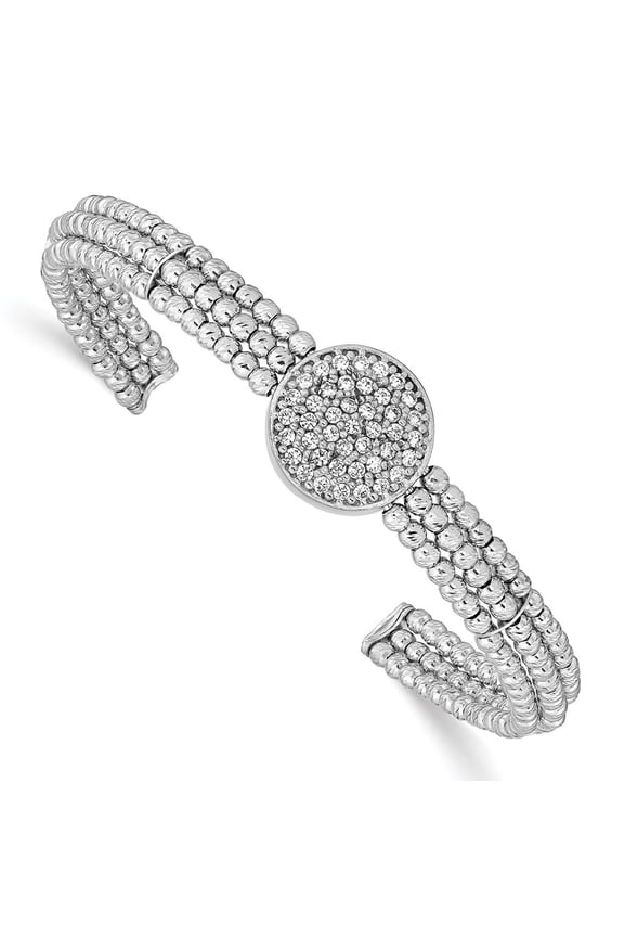 925 Sterling Silver Rhodium-Plated Beaded Crystal Cuff Bangle Bracelet for Women