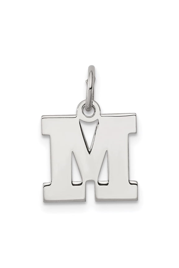 925 Sterling Silver Rhodium-Plated Block Letter M Initial Charm Pendant for Women