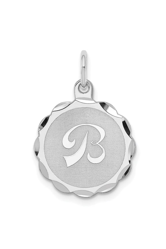 925 Sterling Silver Rhodium-Plated Brocaded Letter B Initial Charm Pendant for Women