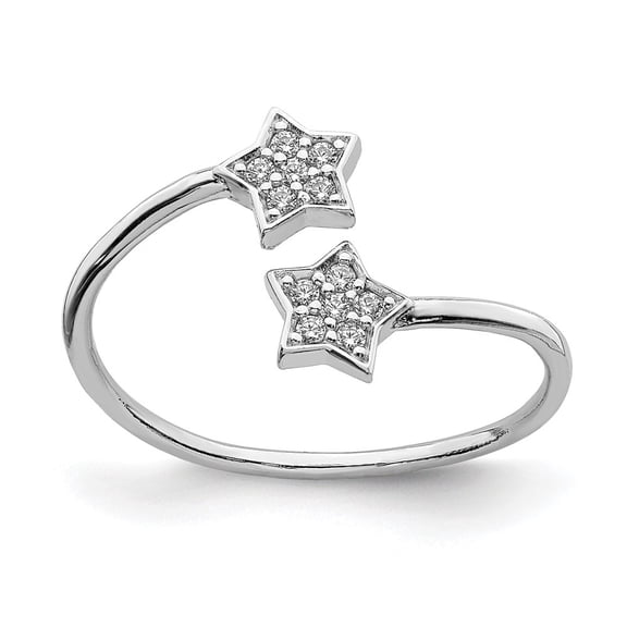 Diamond2Deal 925 Sterling Silver Rhodium Plated CZ Stars Bypass Adjustable Ring Size 7 for Women