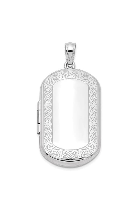 925 Sterling Silver Rhodium-Plated Celtic Border Rectangular Locket Pendant for Women