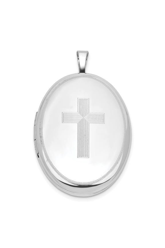 925 Sterling Silver Rhodium-Plated Cross 26mm Oval Locket Pendant for Women