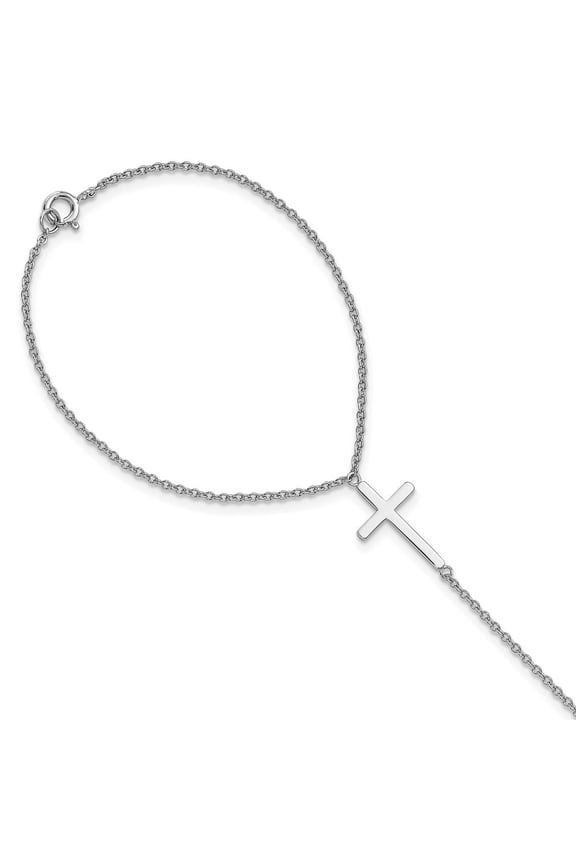 925 Sterling Silver Rhodium Plated Cross Attached Ring/Bracelet 7 inch for Women