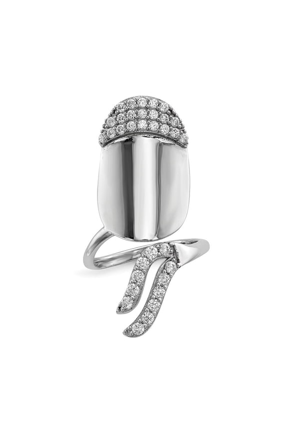 Sterling Silver Rhodium Plated Cubic Zirconia Adjustable Fingernail Ring for Women