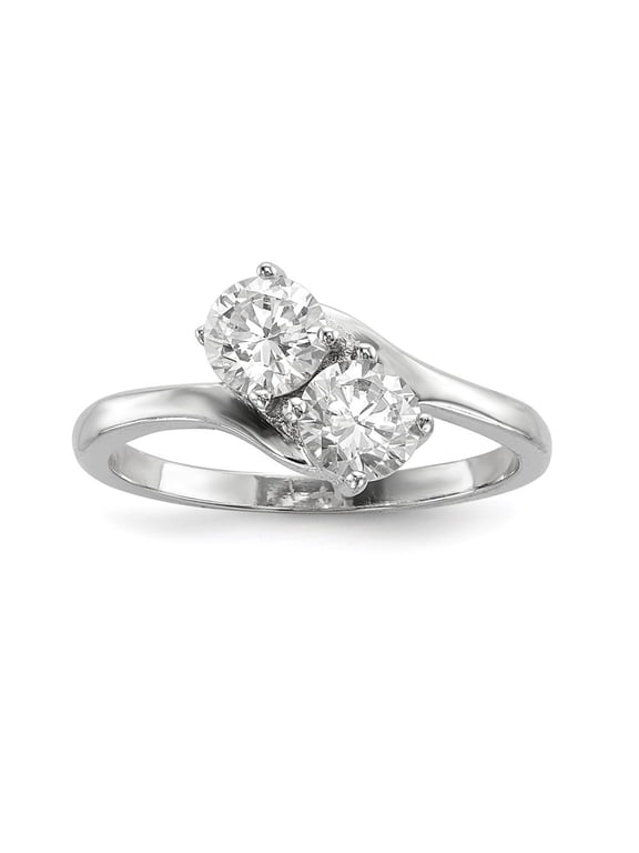 Sterling Silver Rhodium Plated Cubic Zirconia Two Stone Polished Ring Size 7 for Women