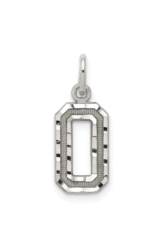 925 Sterling Silver Rhodium-Plated Diamond-Cut #0 Charm Pendant for Women