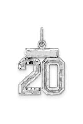 925 Sterling Silver Rhodium-Plated Diamond-Cut #20 Charm Pendant for Women