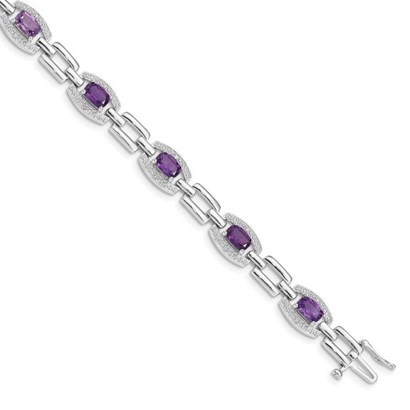 Diamond2Deal 925 Sterling Silver Rhodium Plated Diamond and Amethyst Bracelet 7 inch for Women(L- 7inch, W- 8mm)