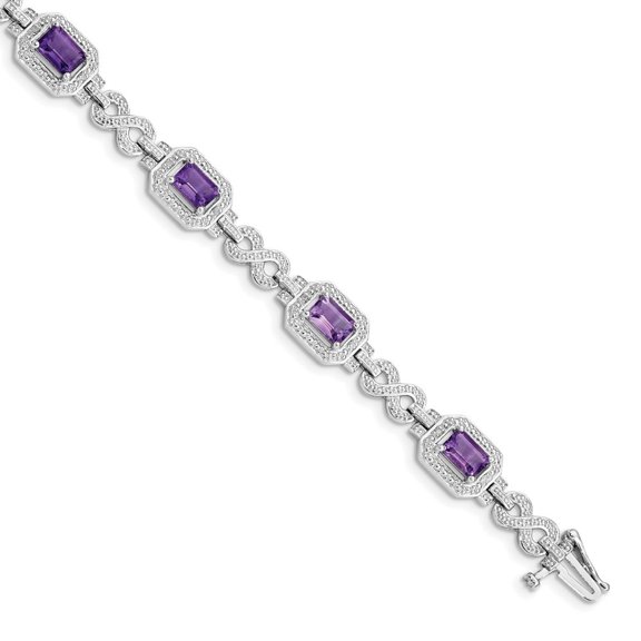 Diamond2Deal 925 Sterling Silver Rhodium Plated Diamond and Amethyst Bracelet 7 inch for Women(L- 7inch, W- 8mm)