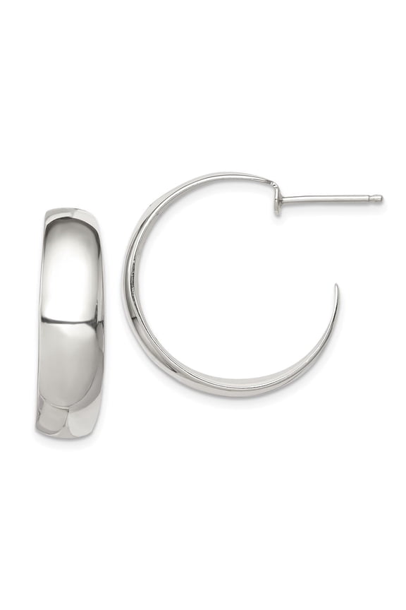 Diamond2Deal 925 Sterling Silver Rhodium-Plated Fancy J-Hoop Post Earrings for Women (L- 0.91 inch, W- 0.91 inch)