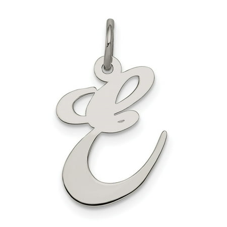 Diamond2Deal 925 Sterling Silver Rhodium-Plated Fancy Script Letter E Initial Charm Pendant for Women