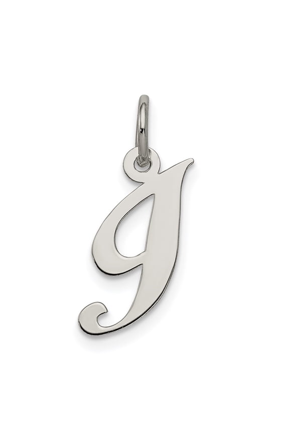 925 Sterling Silver Rhodium-Plated Fancy Script Letter I Initial Charm Pendant for Women