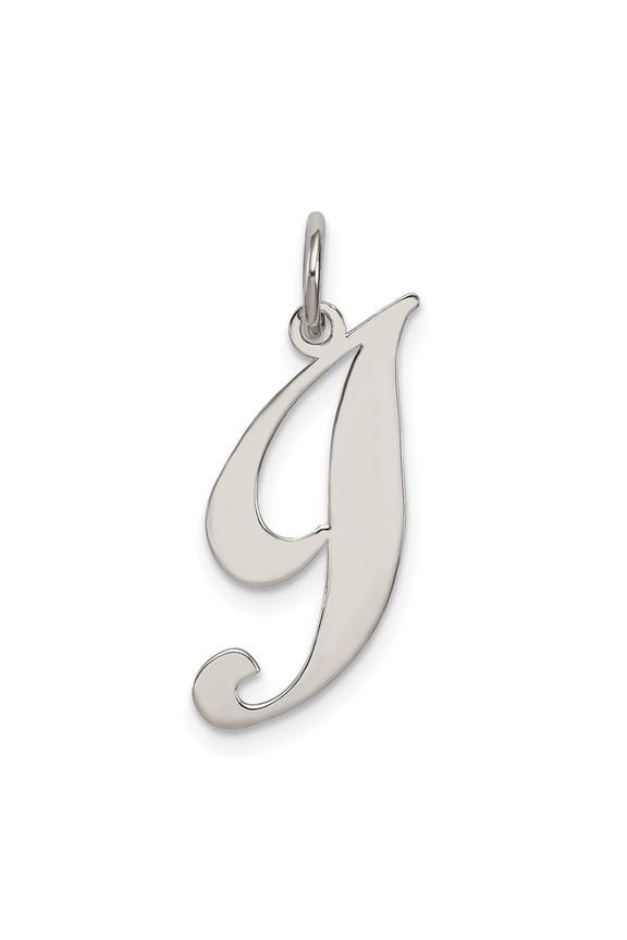 925 Sterling Silver Rhodium-Plated Fancy Script Letter I Initial Charm Pendant for Women