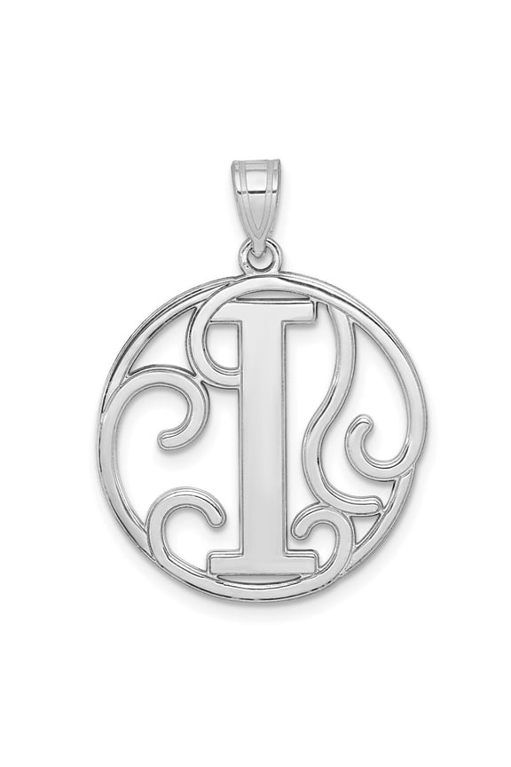 925 Sterling Silver Rhodium-Plated Fancy Script Letter I Initial Pendant for Women