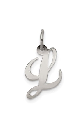 925 Sterling Silver Rhodium-Plated Fancy Script Letter L Initial Charm Pendant for Women