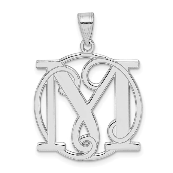 Diamond2Deal 925 Sterling Silver Rhodium-Plated Fancy Script Letter M Initial Pendant for Women