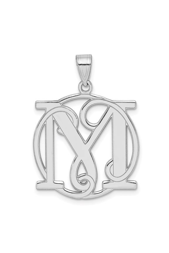 925 Sterling Silver Rhodium-Plated Fancy Script Letter M Initial Pendant for Women