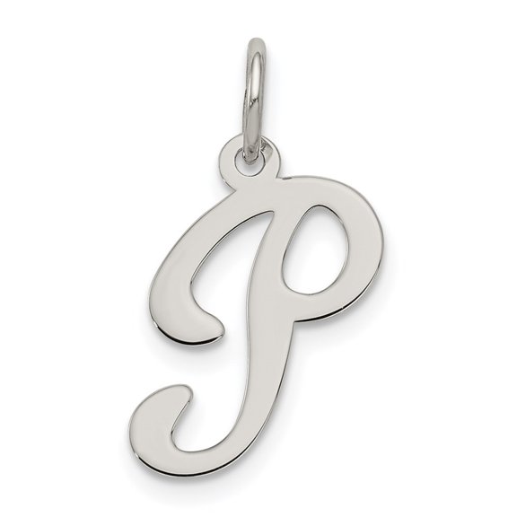 Diamond2Deal 925 Sterling Silver Rhodium-Plated Fancy Script Letter P Initial Charm Pendant for Women