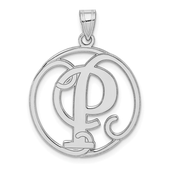 Diamond2Deal 925 Sterling Silver Rhodium-Plated Fancy Script Letter P Initial Pendant for Women