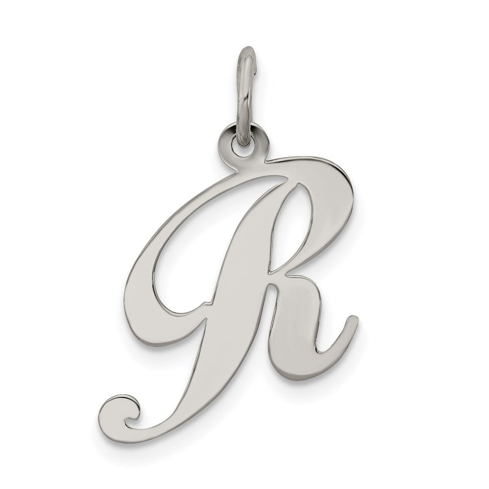 Diamond2Deal 925 Sterling Silver Rhodium-Plated Fancy Script Letter R ...