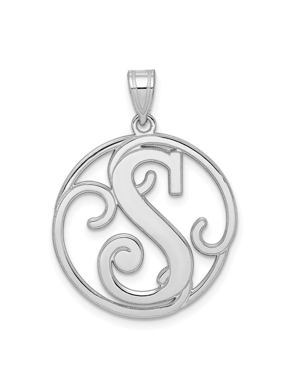 925 Sterling Silver Rhodium-Plated Fancy Script Letter S Initial Pendant for Women