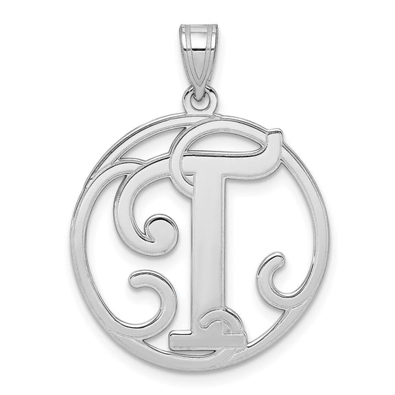 Diamond2Deal 925 Sterling Silver Rhodium-Plated Fancy Script Letter T Initial Pendant for Women