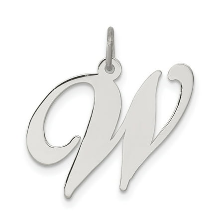 Diamond2Deal 925 Sterling Silver Rhodium-Plated Fancy Script Letter W Initial Charm Pendant for Women