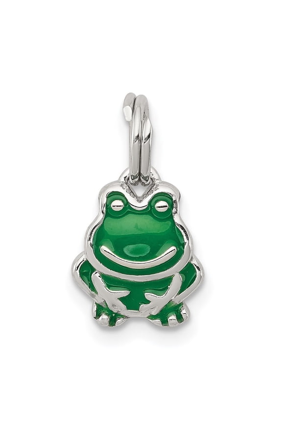 925 Sterling Silver Rhodium-Plated Green Enameled Frog Charm Pendant for Women